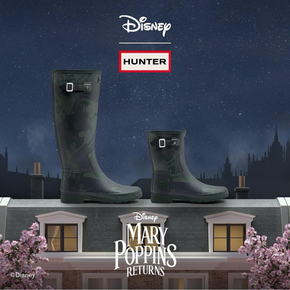 Hunter x Disney Mary Poppins Mid-Calf Wellies Boots in Blue / brown.